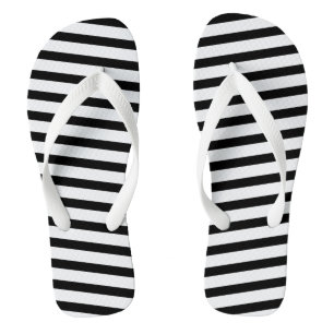 Adult Flip Flops-Black & White Stripes Flops