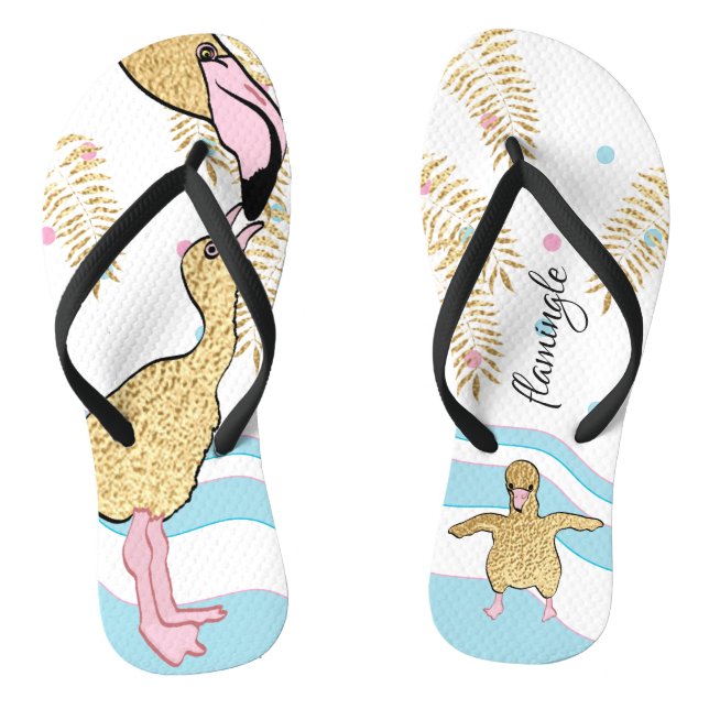 Adult Flip-Flops "Flamingle/Flamingo Mom and Baby" Flip Flops (Footbed)