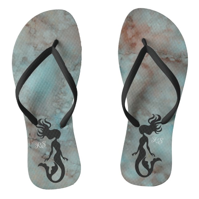 Adult Flip-Flops"Inkblots Bluish Oranges Mermaid" Flip Flops (Footbed)
