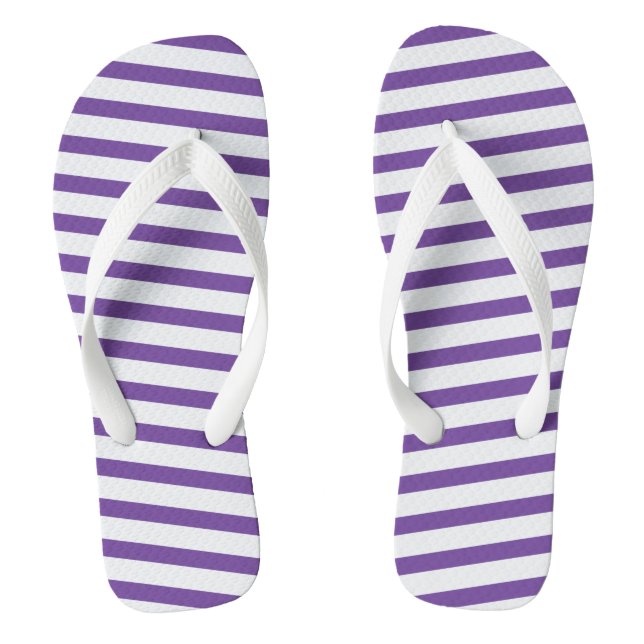 Adult Flip Flops-Purple & White Stripes Flip Flops (Footbed)