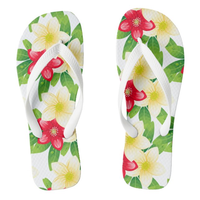 Adult Flip Flops-Tropical flowers Flip Flops (Footbed)