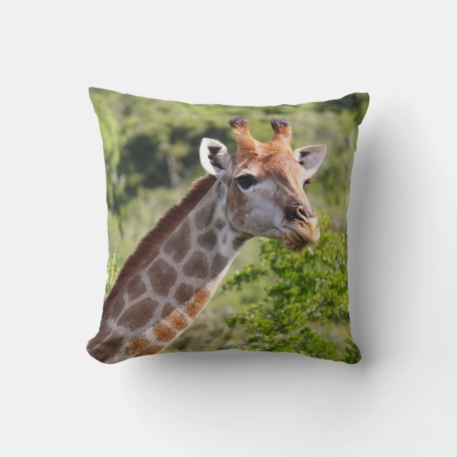 Adult Giraffe Face and Neck Throw Pillow (Front)