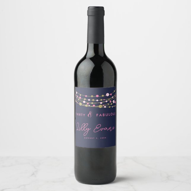 Adult glitz glam Big birthday Wine Label (Front)