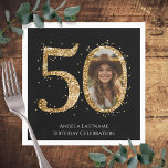 Adult Gold Glitter 50th Birthday Photo Napkin<br><div class="desc">50th Birthday Gold Glitter Photo party template. Available as a digital download printable.
Custom,  personalized,  editable download</div>