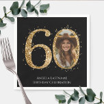 Adult Gold Glitter 60th Birthday Photo Napkin<br><div class="desc">60th Birthday Gold Glitter Photo party template. Available as a digital download printable.
Custom,  personalized,  editable download</div>