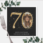 Adult Gold Glitter 70th Birthday Photo Napkin<br><div class="desc">70th Birthday Gold Glitter Photo party template. Available as a digital download printable.
Custom,  personalized,  editable download</div>