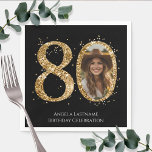 Adult Gold Glitter 80th Birthday Photo Napkin<br><div class="desc">80th Birthday Gold Glitter Photo party template. Available as a digital download printable.
Custom,  personalized,  editable download</div>