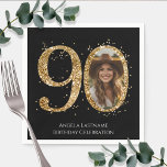Adult Gold Glitter 90th Birthday Photo Napkin<br><div class="desc">90th Birthday Gold Glitter Photo party template. Available as a digital download printable.
Custom,  personalized,  editable download</div>