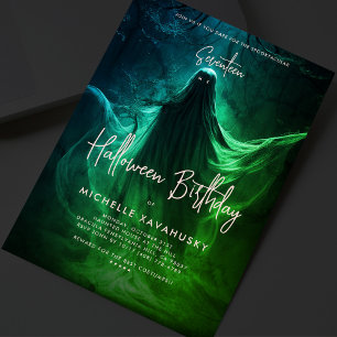 Adult Halloween Birthday Party Ghost Green Invitation
