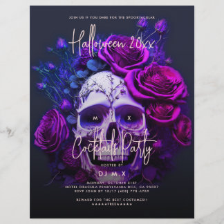 Adult Halloween Birthday Party Skull Purple Blue Flyer