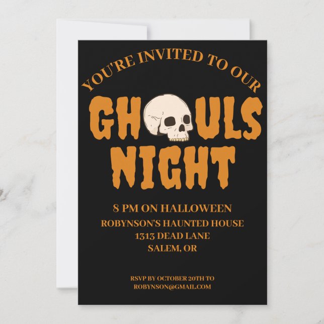 Adult Halloween Party Black and Orange  Invitation (Front)