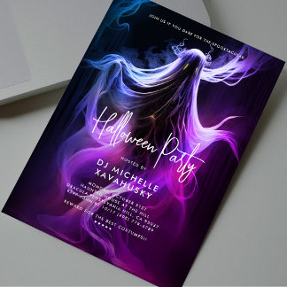 Adult Halloween Party Blue Purple Pink Ghost Invitation