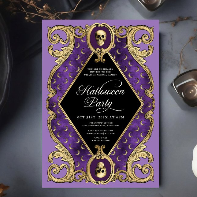 Adult Halloween Party Gold Ornate Vintage Invitation (Creator Uploaded)