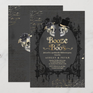 Adult Halloween Party Gothic Skull Booze Or Boos Invitation