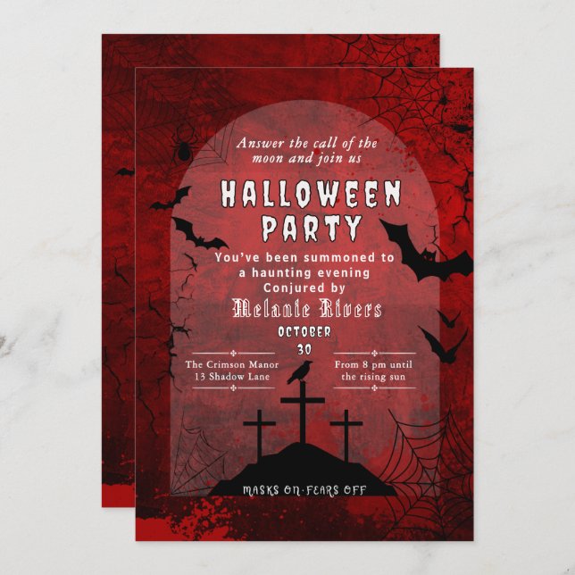 Adult Halloween Party Invitation - Red & Black (Front/Back)