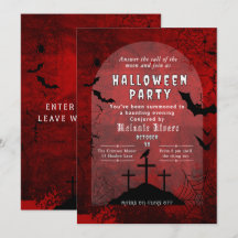 Adult Halloween Party Invitation - Red & Black