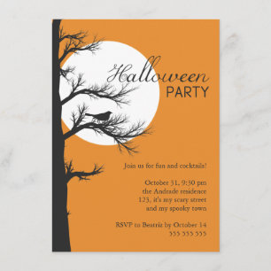 Adult Halloween Party Night Tree Silhouette Bird Invitation