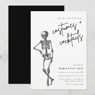 Adult Halloween Party Skelton Costume & Cocktail Invitation