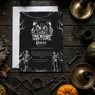 Adult Halloween Party Vintage Gothic Skeleton Invitation