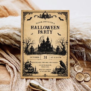 Adult Halloween Party Vintage Gothic Skull Invitation