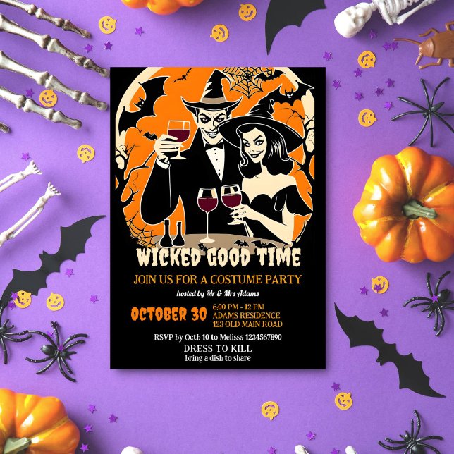 Adult Halloween wicked good time costume party Invitation (Wicked good time adult Halloween costume party template invitation instant download witch dracula)