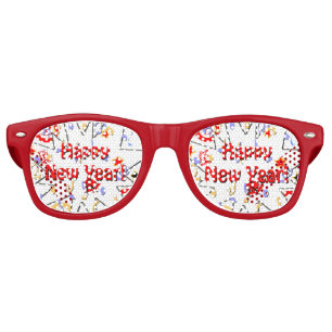 Adult *Happy N Year* Party Shades-Red Frame Retro Sunglasses