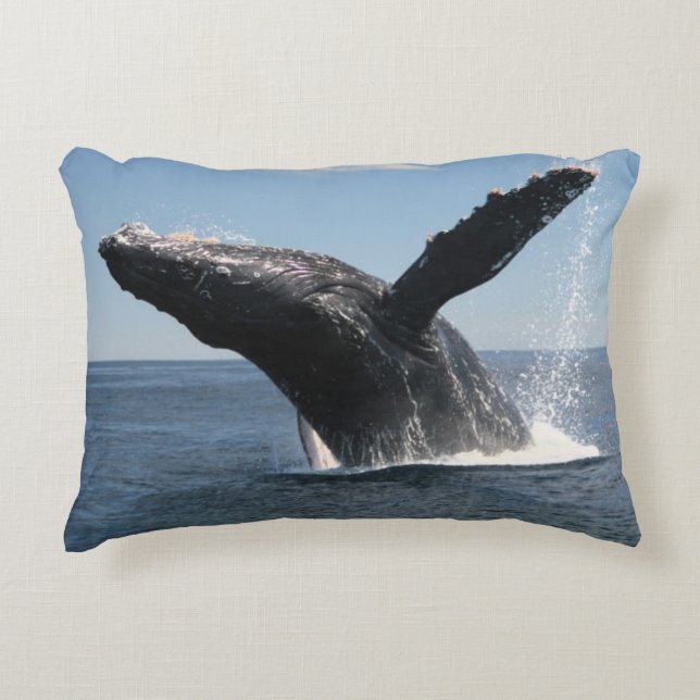Adult Humpback Whale Breaching Decorative Pillow (Front)