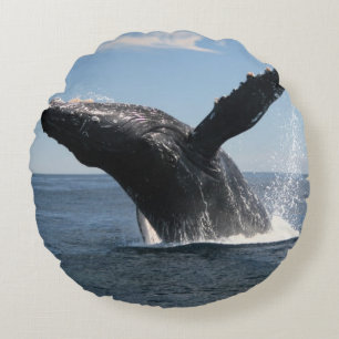 Adult Humpback Whale Breaching Round Pillow