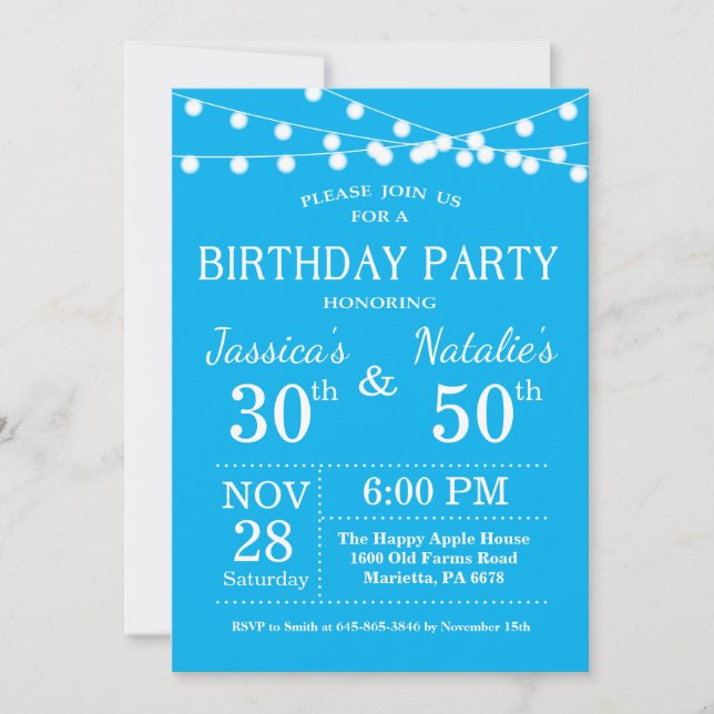 Adult Joint Birthday Party Invitation Blue (Front)