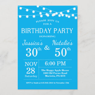 Adult Joint Birthday Party Invitation Blue