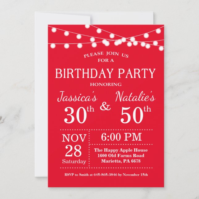 Adult Joint Birthday Party Invitation Red (Front)