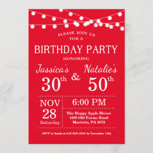 Adult Joint Birthday Party Invitation Red