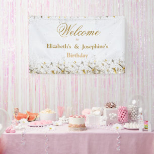 Adult Joint Double Birthday Party   White Gold Banner