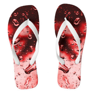 Adult Mens/Women, Wide Strap, Red Raindrops  Flip  Flops