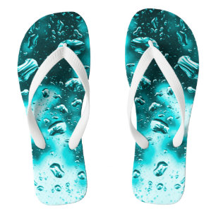 Adult Mens/Women, Wide Strap, Teal Raindrops Flip  Flops