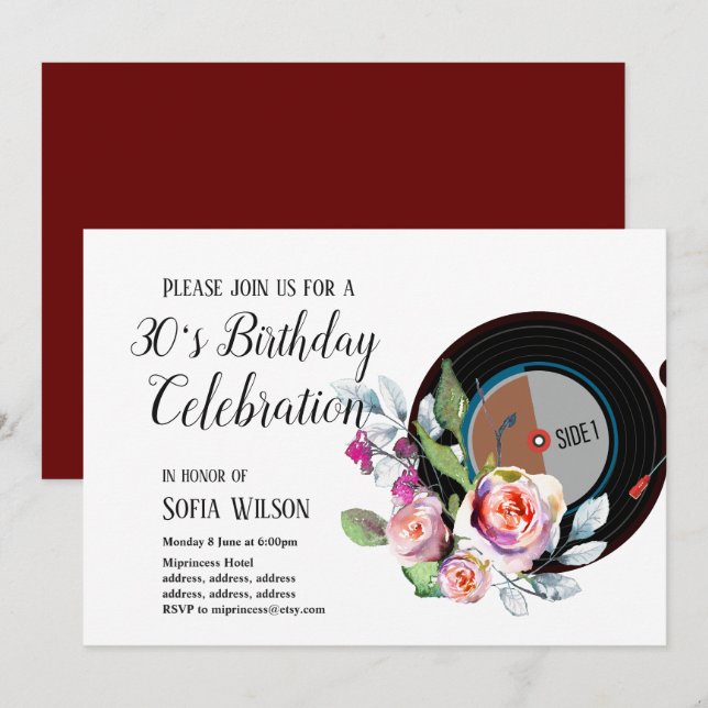 adult music, birthday party invitation (Front/Back)