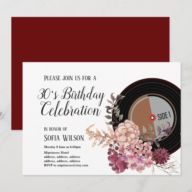 adult music, birthday party invitation (Front/Back)