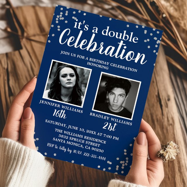 Adult Photo Blue Silver Birthday Invitation (Creator Uploaded)