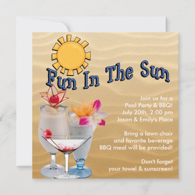 Adult Pool Party and BBQ Invitation (Front)