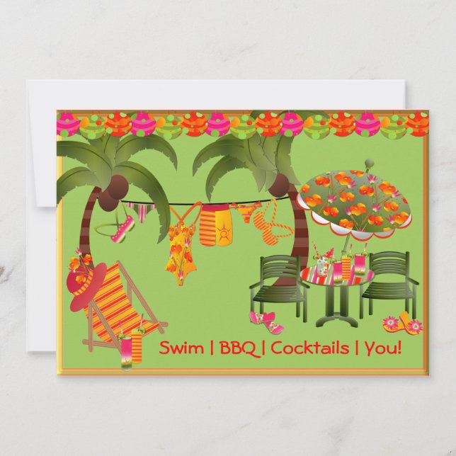 Adult Pool Party BBQ Cocktails Invitation (Front)