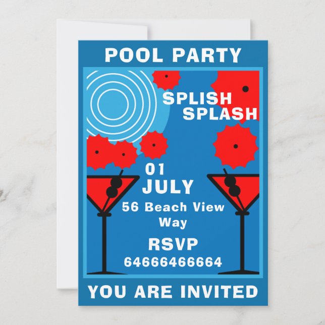 Adult Pool Party Invite (Front)