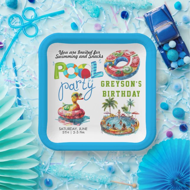 Adult Pool Party Summer Beach Birthday  Paper Plate (Party)