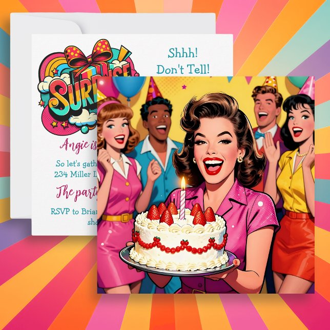 Adult Retro Surprise Party for Her Card (Creator Uploaded)