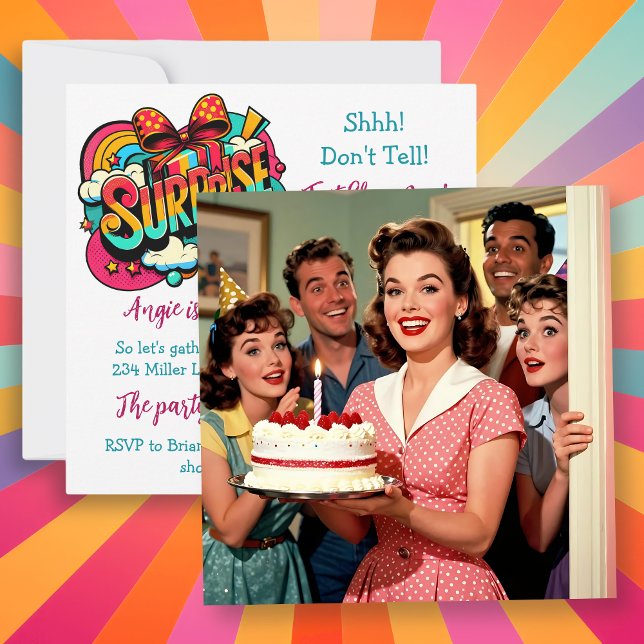 Adult Retro Surprise Party for Her Card (Creator Uploaded)
