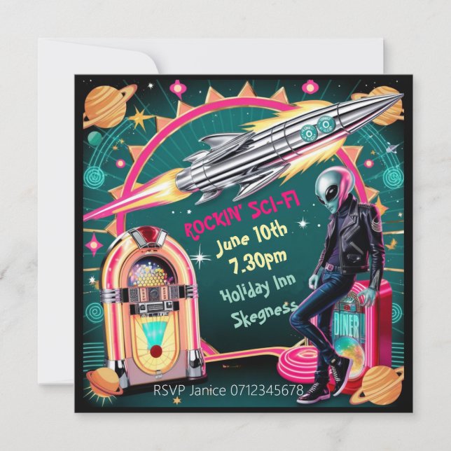 Adult Sci-Fi party rocking sci fi rockabilly Invitation (Front)
