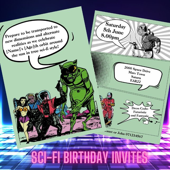 Adult Sci Fi party Science Fiction Alien comic Invitation (Creator Uploaded)