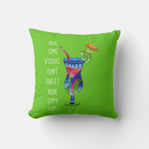 Adult Sippy Cup (green), Cute Pool Outdoor Pillow