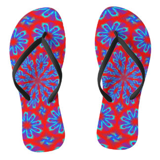 Adult Slim Straps with Blue Red Design Flip Flops