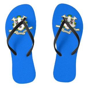 Adult Slim Straps with Flag of Connecticut, USA Flip Flops