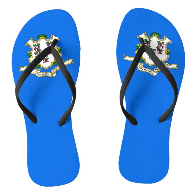 Adult Slim Straps with Flag of Connecticut, USA Flip Flops (Footbed)